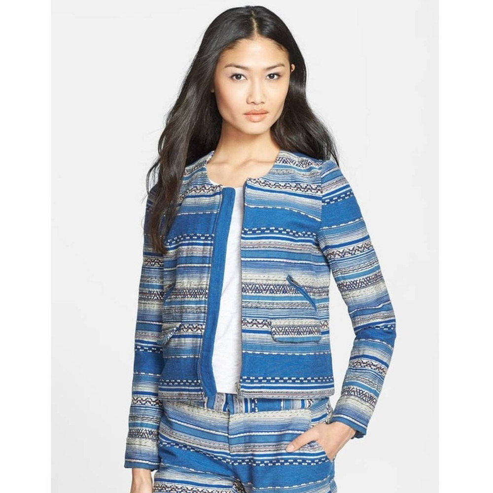 JOIE Lindra Crop Multistripe Jacket Blue